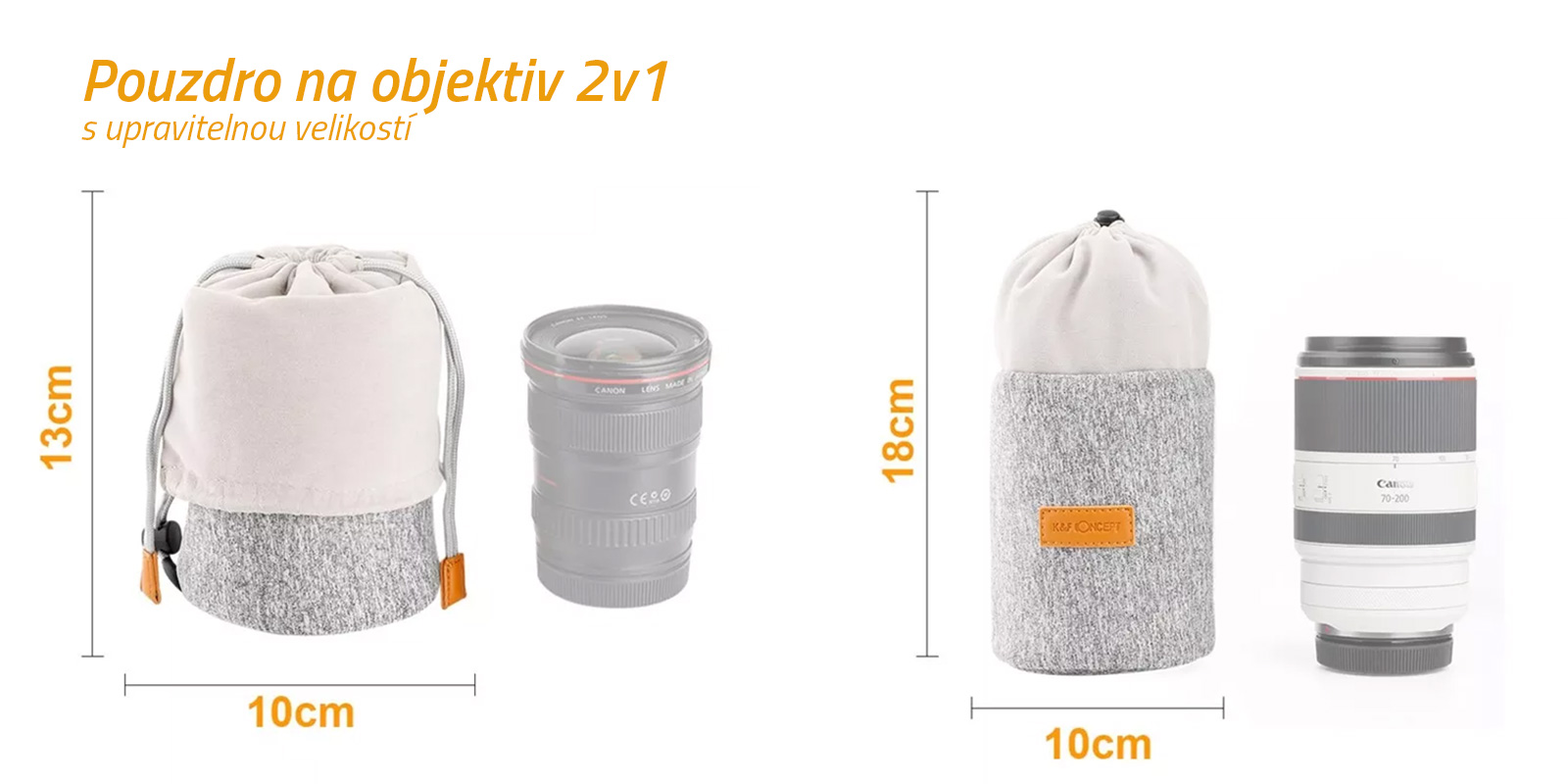 Upraviteľné neoprénové puzdro na objektív K&F 2v1